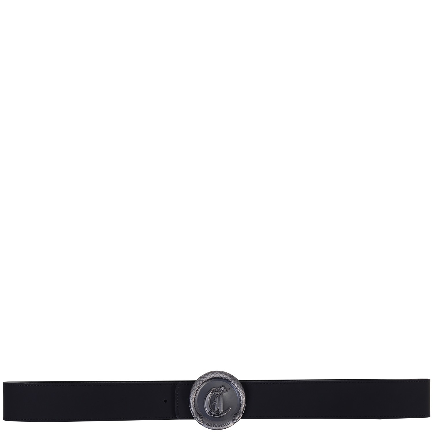 Cintura nera fibbia logata argento per uomo