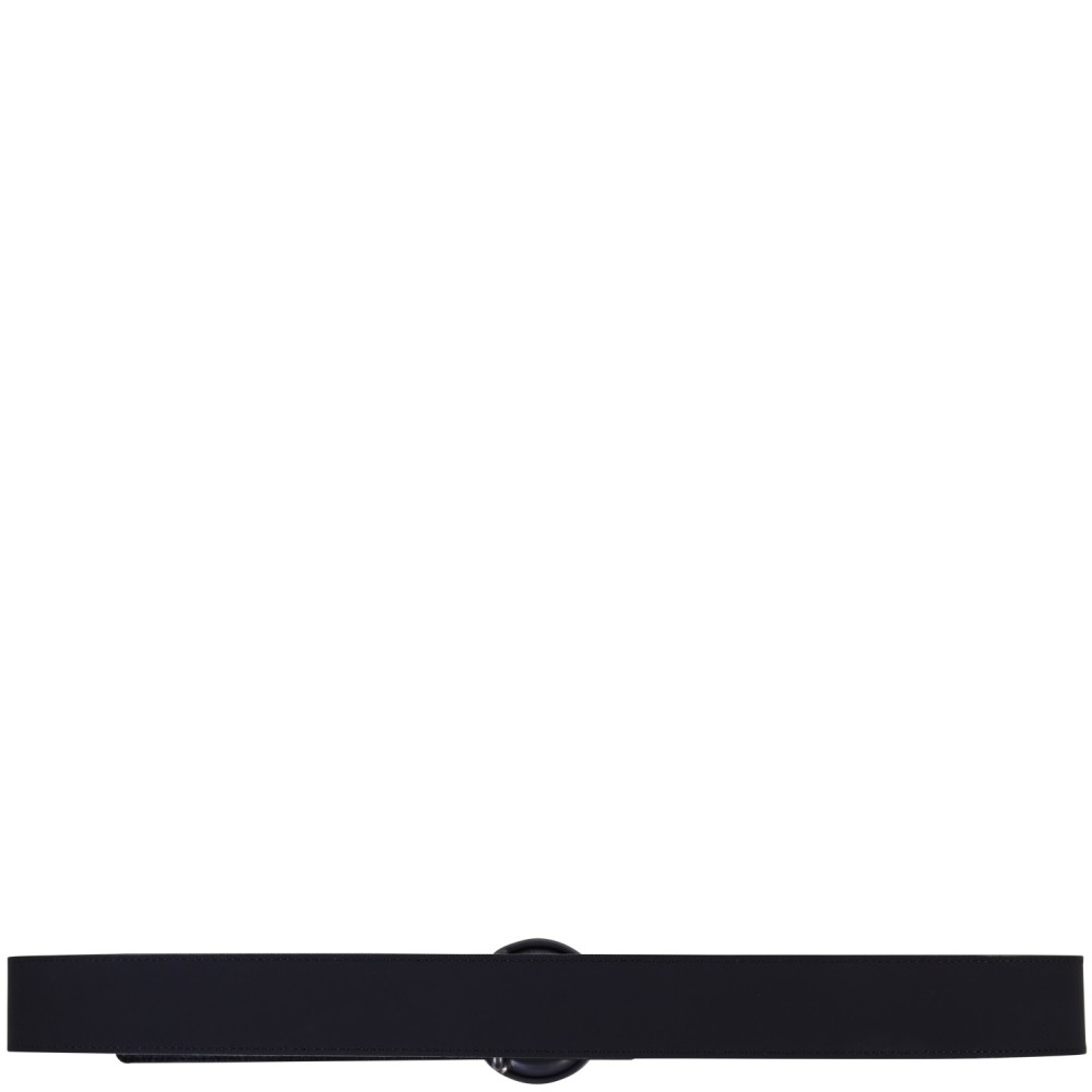 Cintura nera fibbia logata argento per uomo