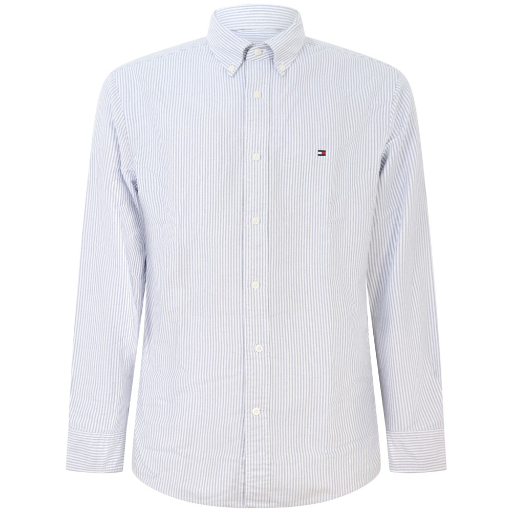 Camicia con fantasia a righe celeste per uomo