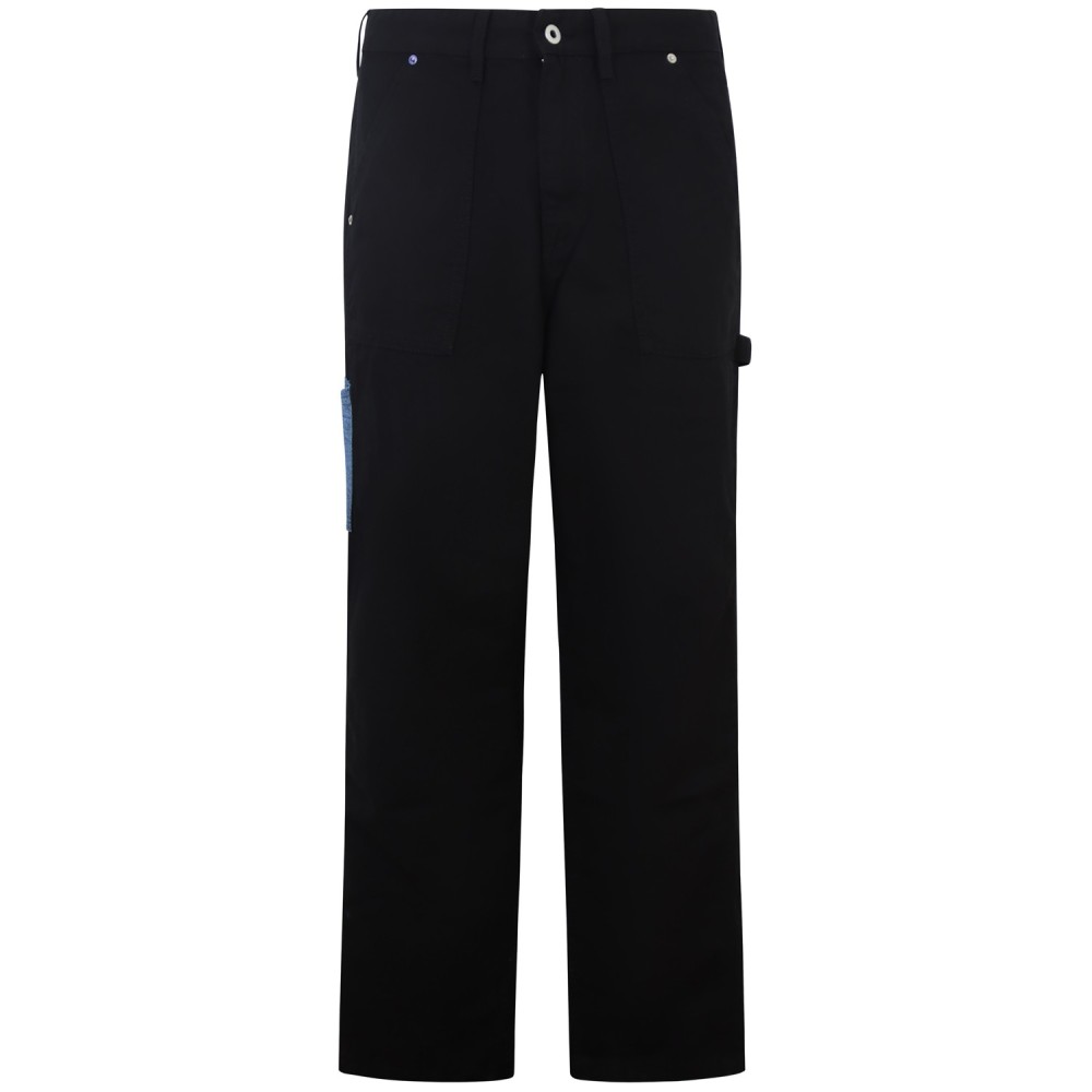 Pantalone nero con patch in denim per uomo