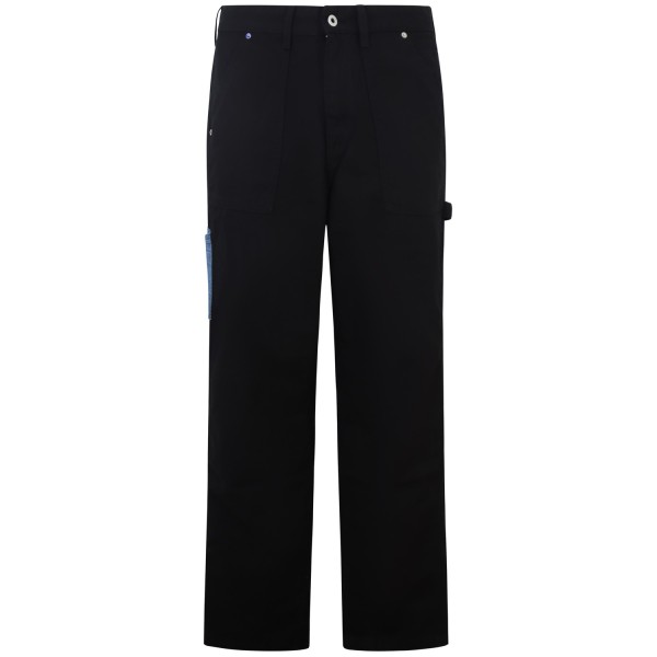 Pantalone nero con patch in denim per uomo