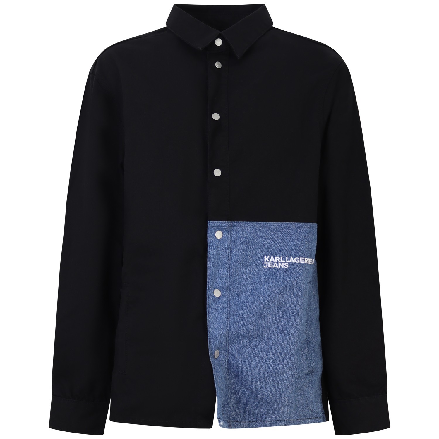Camicia nera con patch in denim per uomo