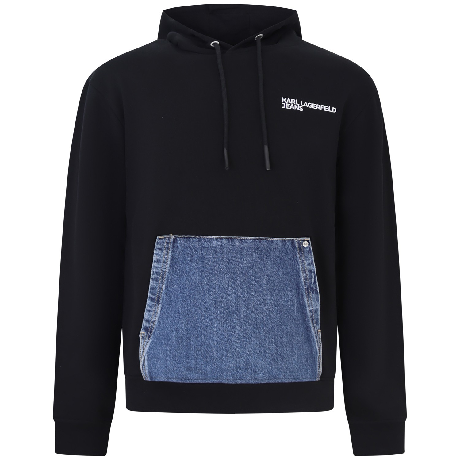 Felpa nera con patch in denim per uomo