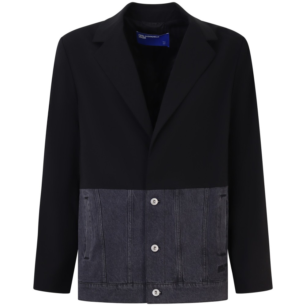 Giacca nera con parte inferiore in denim per uomo