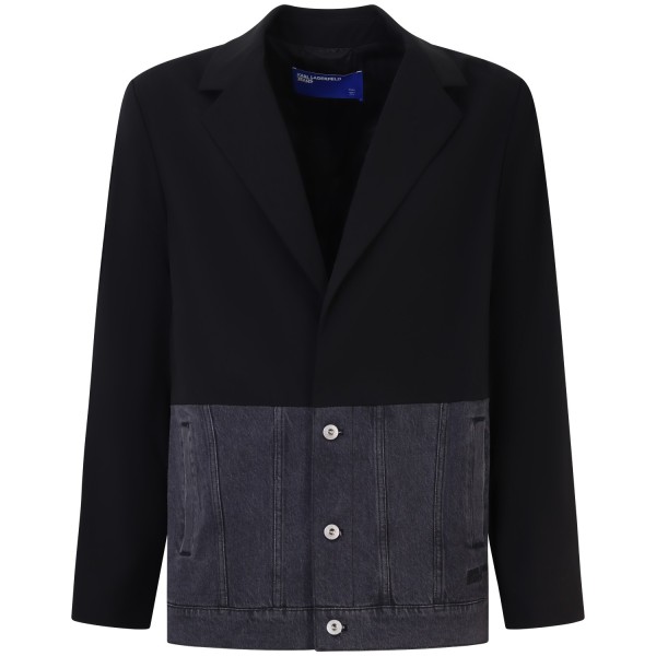 Giacca nera con parte inferiore in denim per uomo