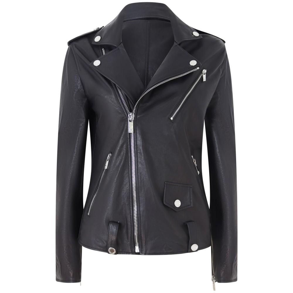 Giubbotto nero di pelle per donna