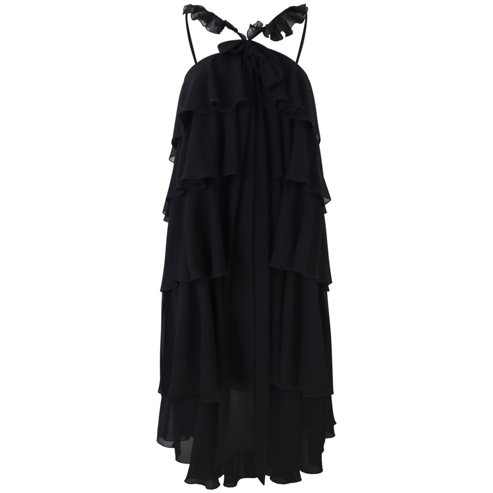 Abito nero con balze 'TEODORA' per donna