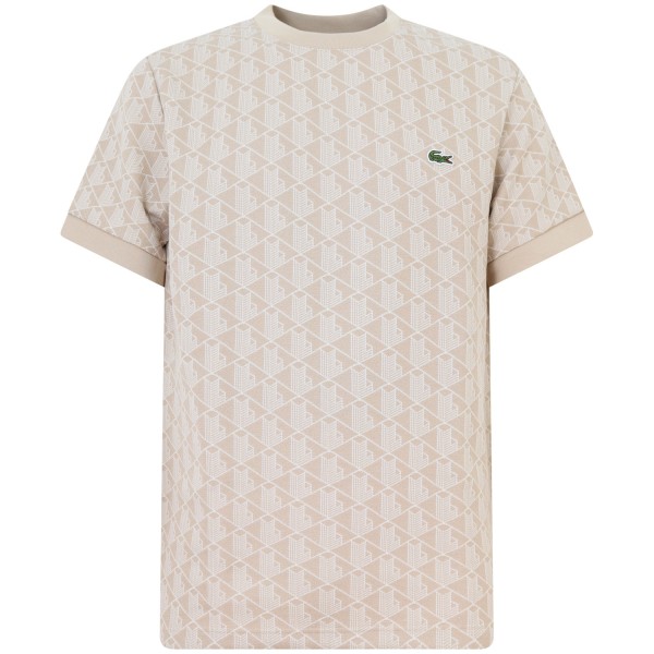 T-shirt beige con logo all over per uomo