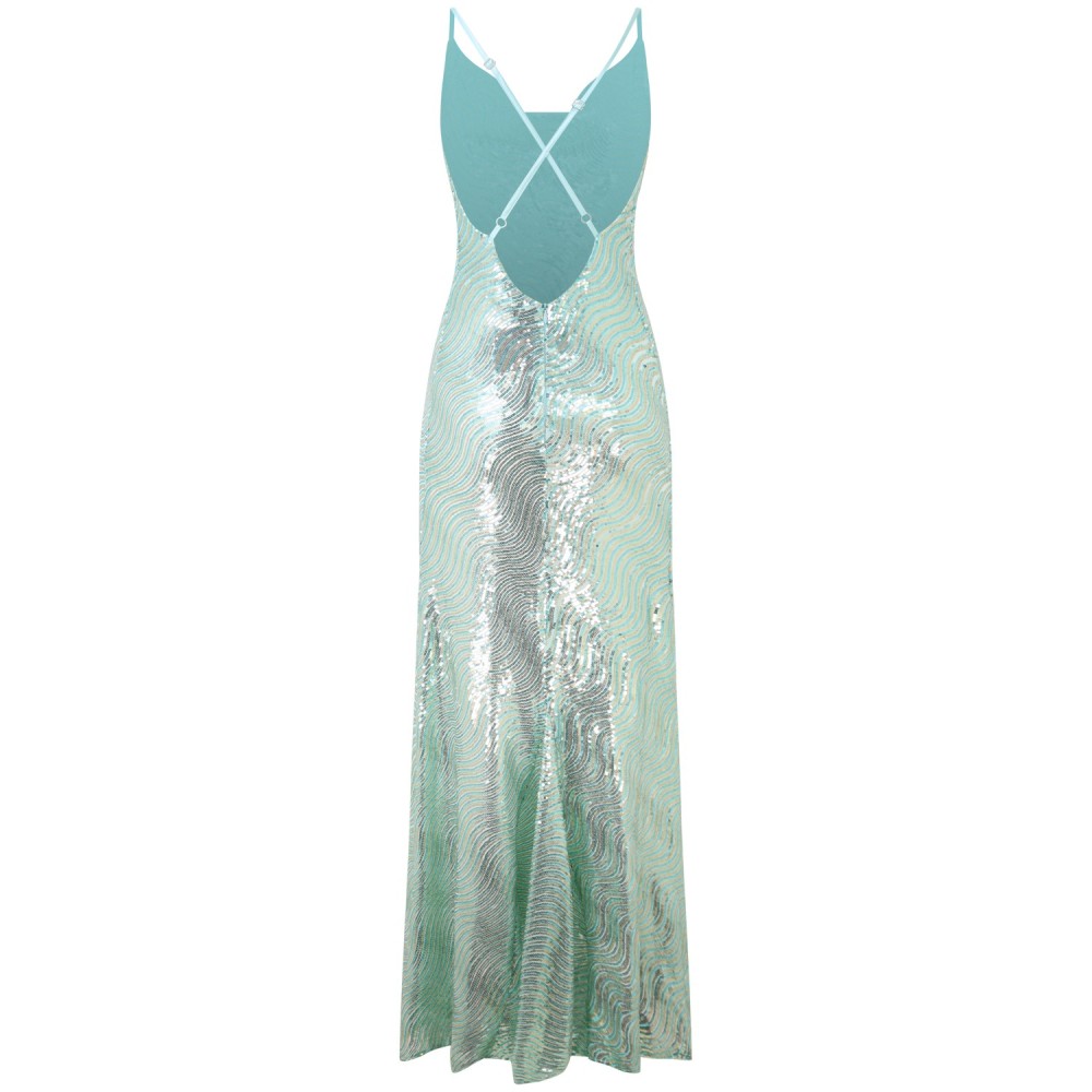Abito lungo verde paiettato per donna