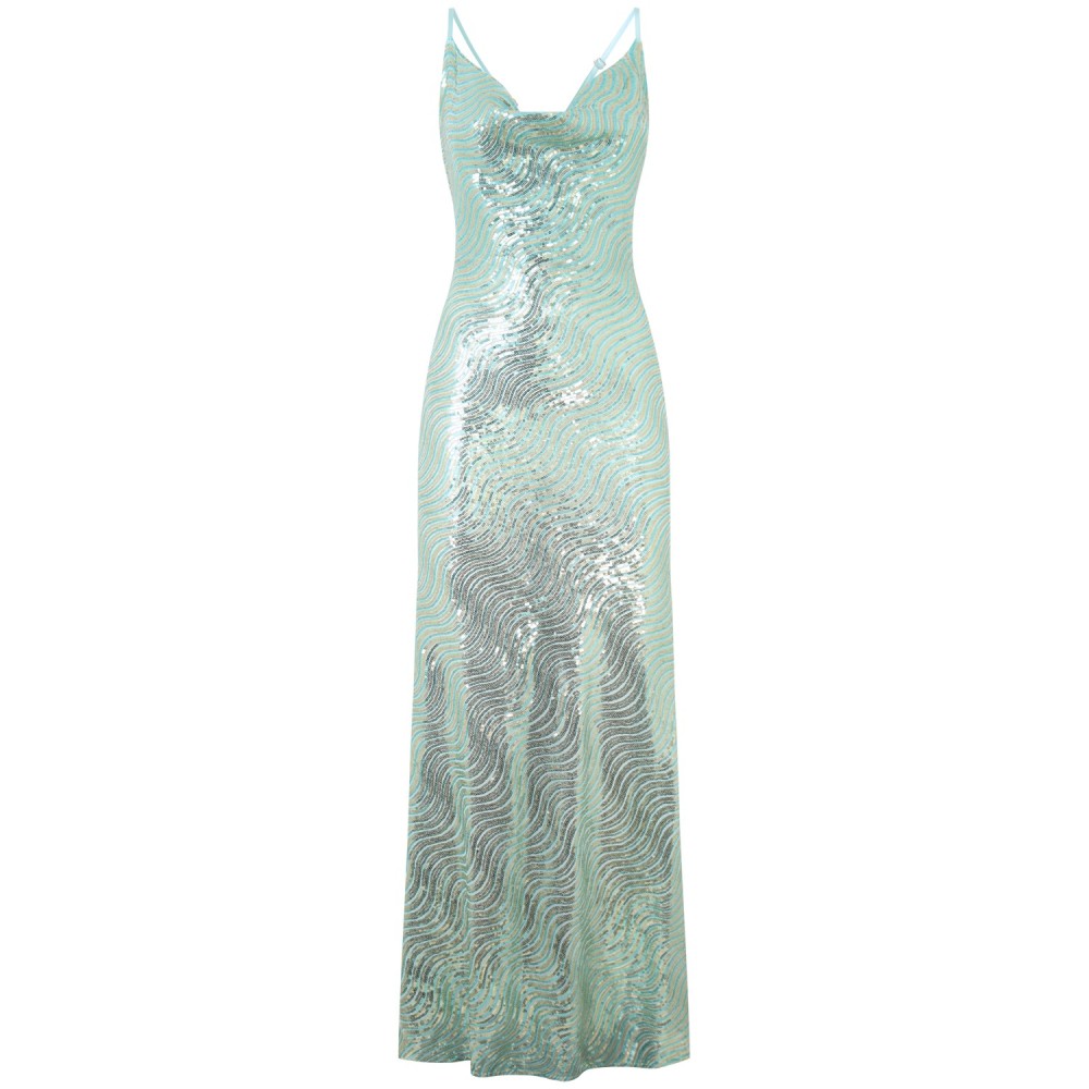 Abito lungo verde paiettato per donna
