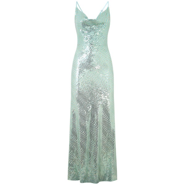 Abito lungo verde paiettato per donna