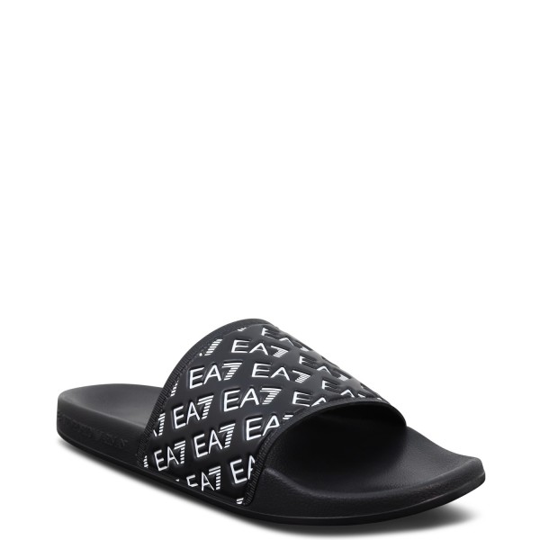 Ciabatta nera con logo all over per uomo