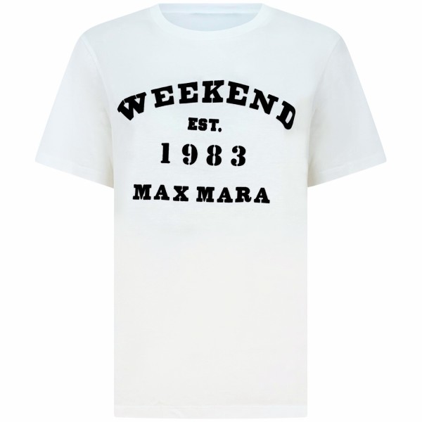 T-shirt bianca con logo nero per donna