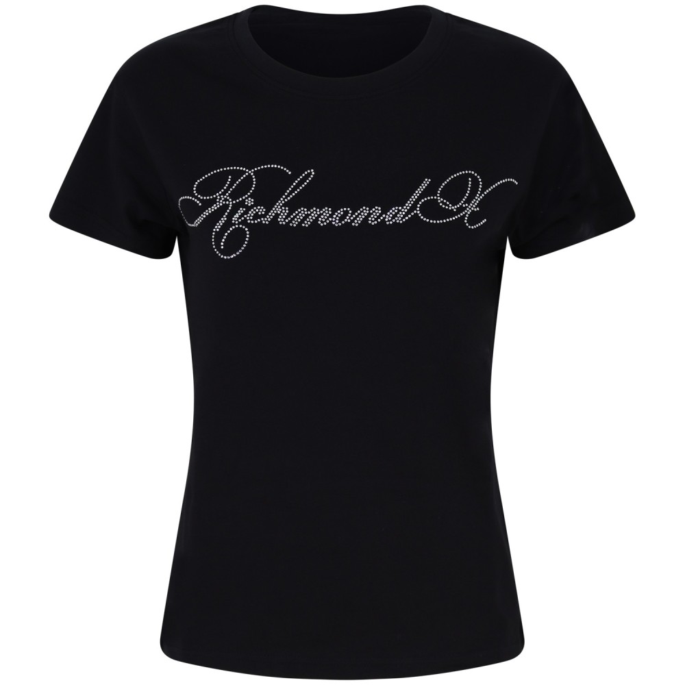 T-shirt nera con strass per donna