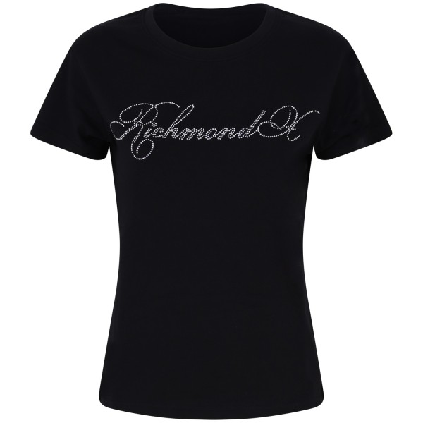 T-shirt nera con strass per donna