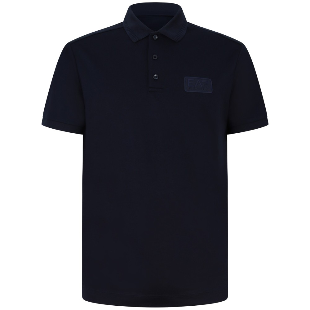 Polo blu con targhetta per uomo