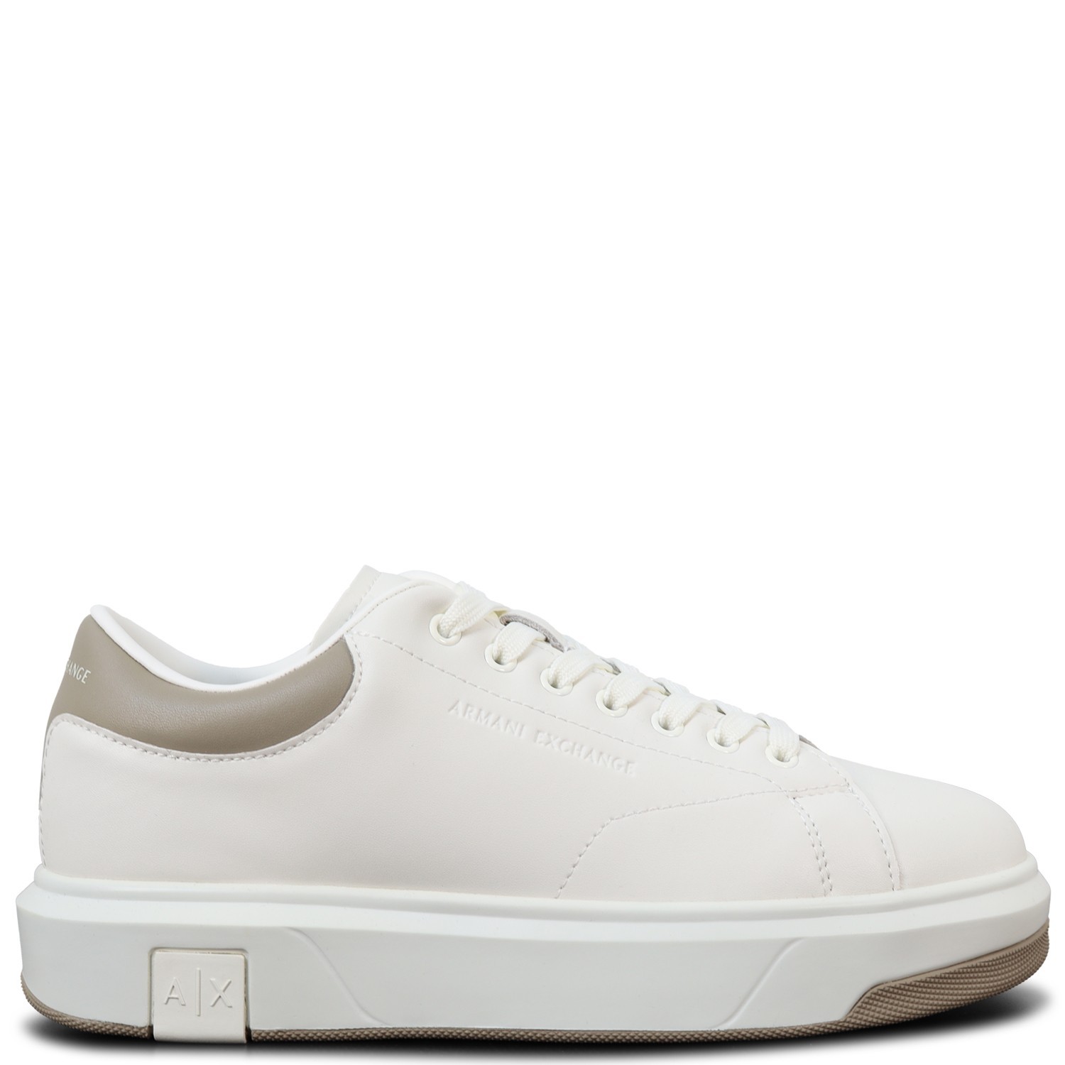 Sneakers bianche e beige  con mini logo per uomo