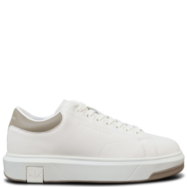 Sneakers bianche e beige  con mini logo per uomo