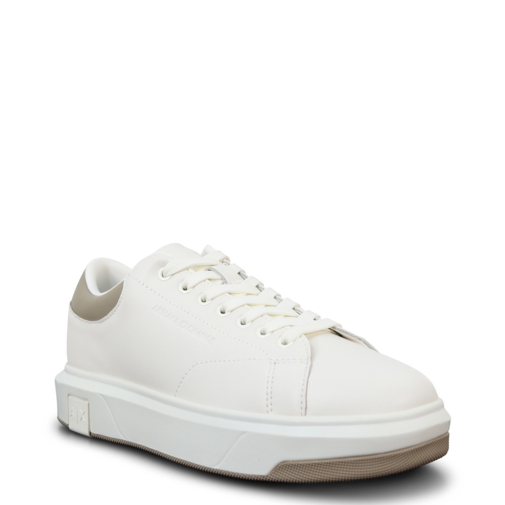 Sneakers bianche e beige  con mini logo per uomo