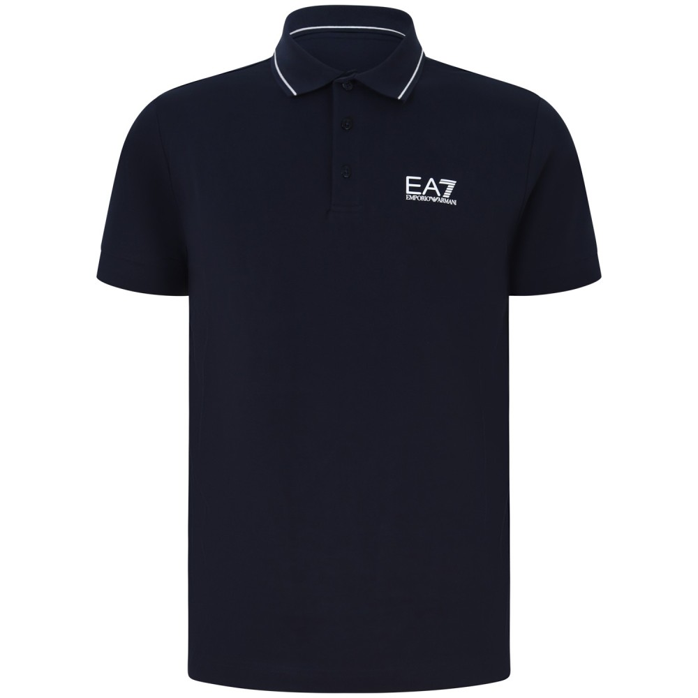 Polo blu con riporti bianchi per uomo