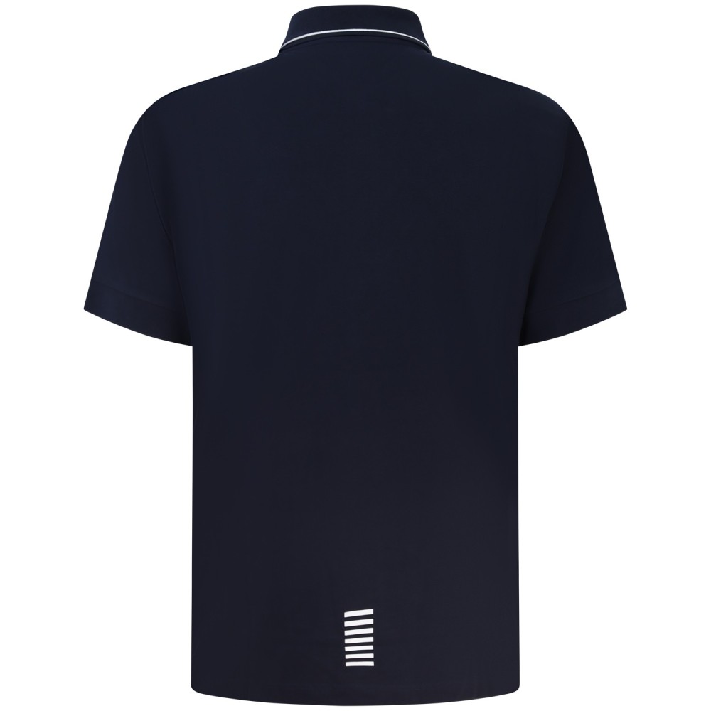 Polo blu con riporti bianchi per uomo