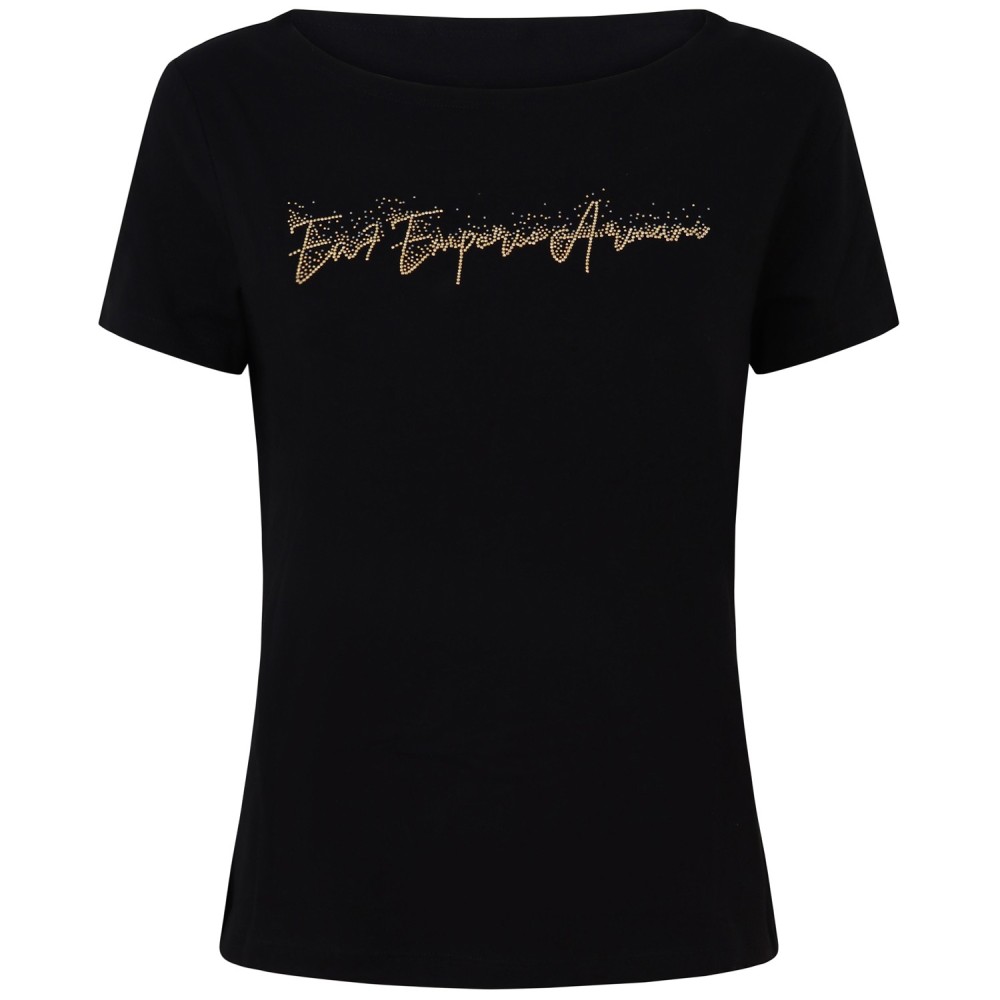 T-shirt nera con logo per donna