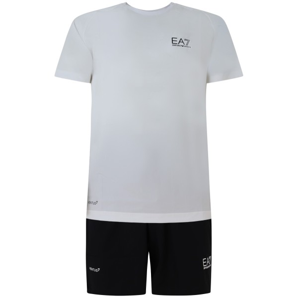 Completo shorts/t-shirt bianco con mini logo per uomo