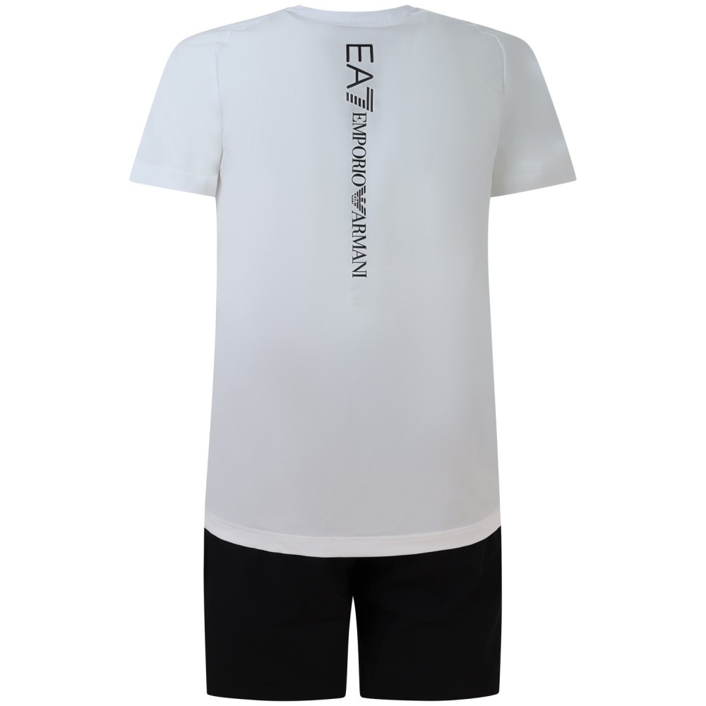 Completo shorts/t-shirt bianco con mini logo per uomo