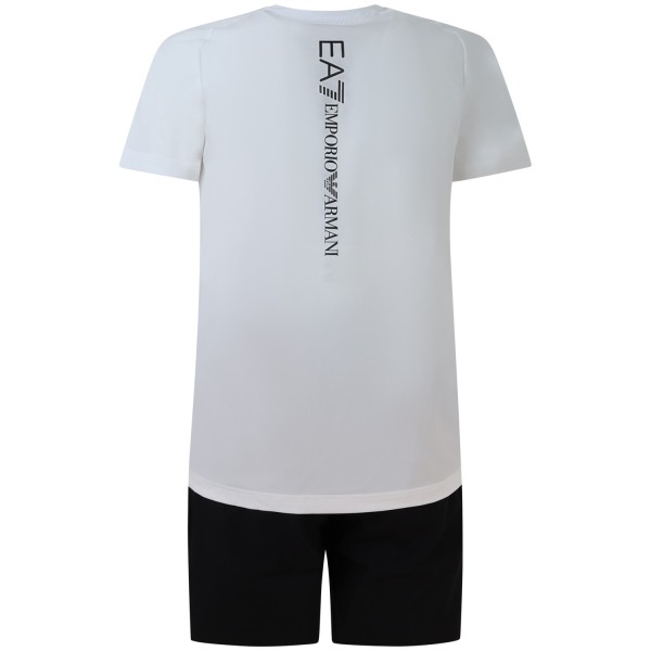 Completo shorts/t-shirt bianco con mini logo per uomo