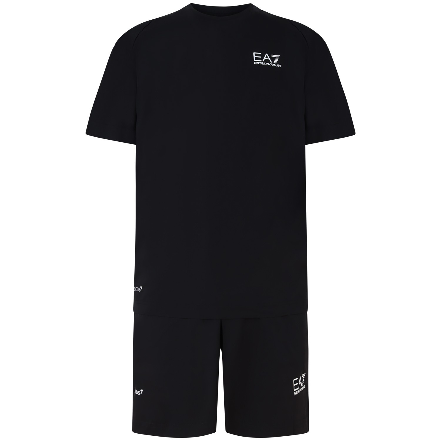 Completo shorts/t-shirt nero con mini logo per uomo