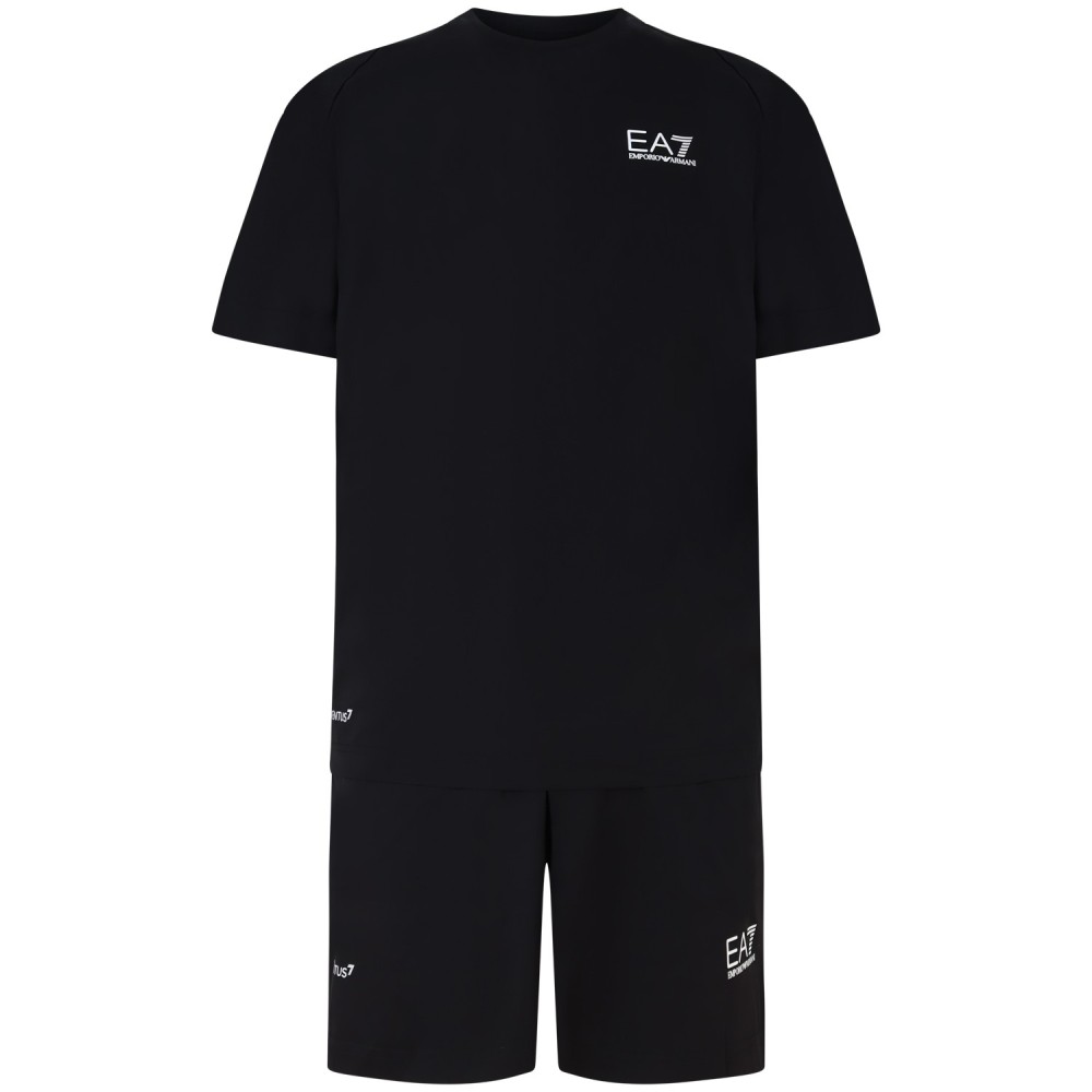 Completo shorts/t-shirt nero con mini logo per uomo