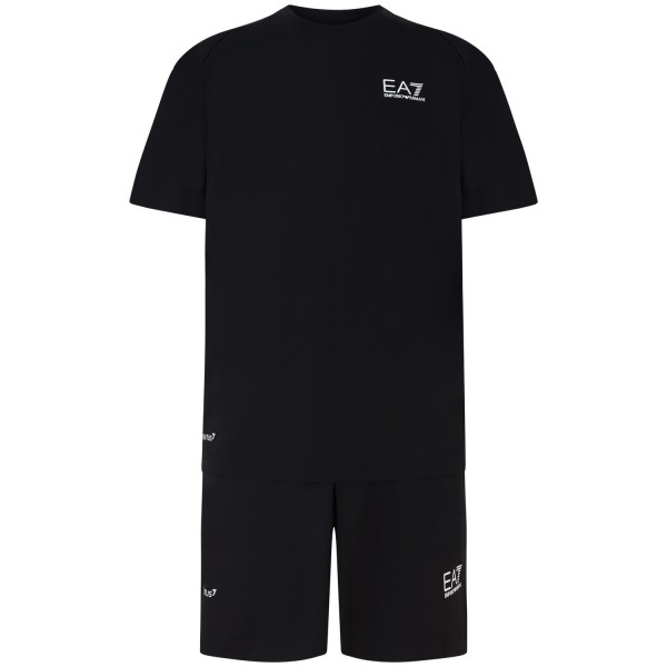 Completo shorts/t-shirt nero con mini logo per uomo