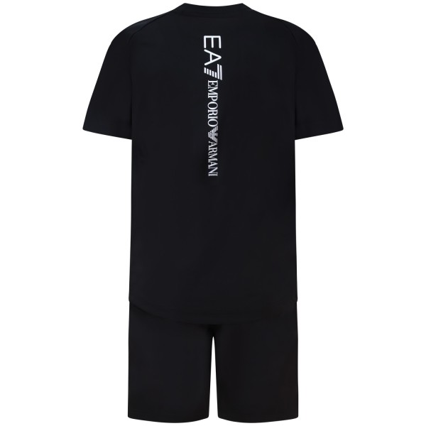 Completo shorts/t-shirt nero con mini logo per uomo