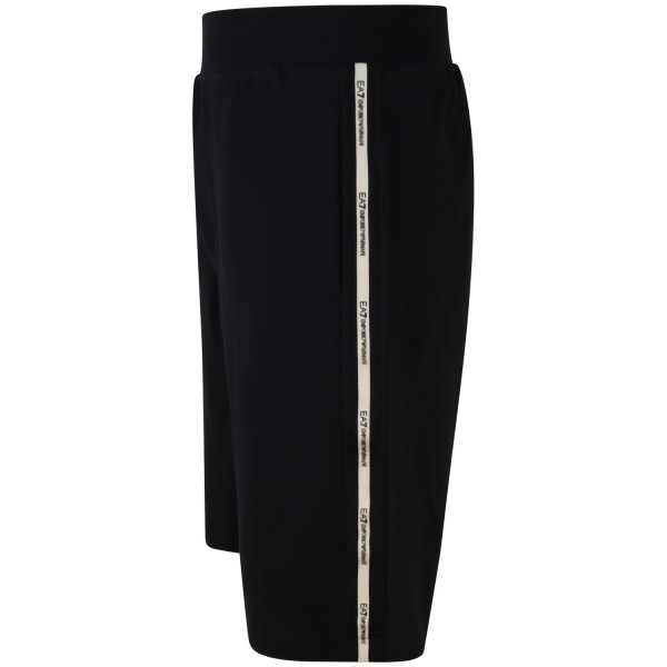 Bermuda nera con fascia beige e mini logo per uomo