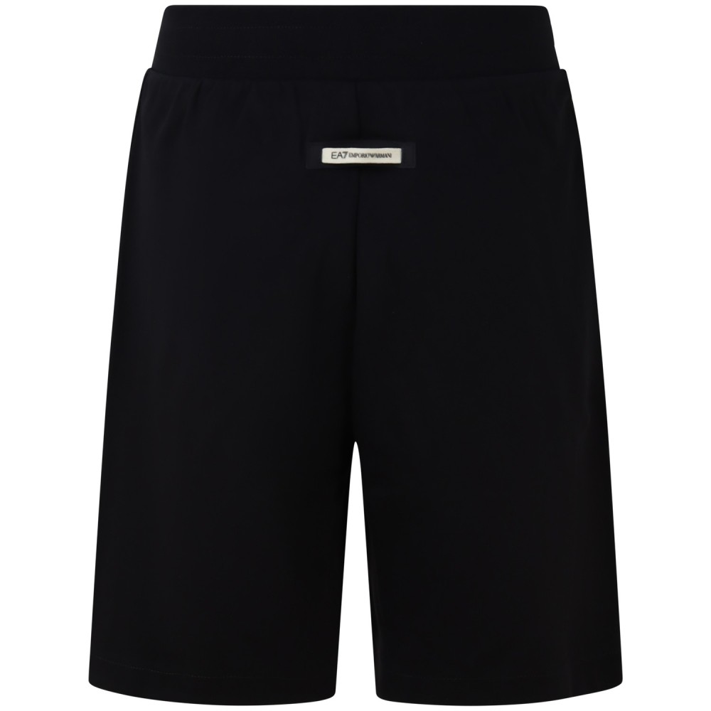 Bermuda nera con fascia beige e mini logo per uomo