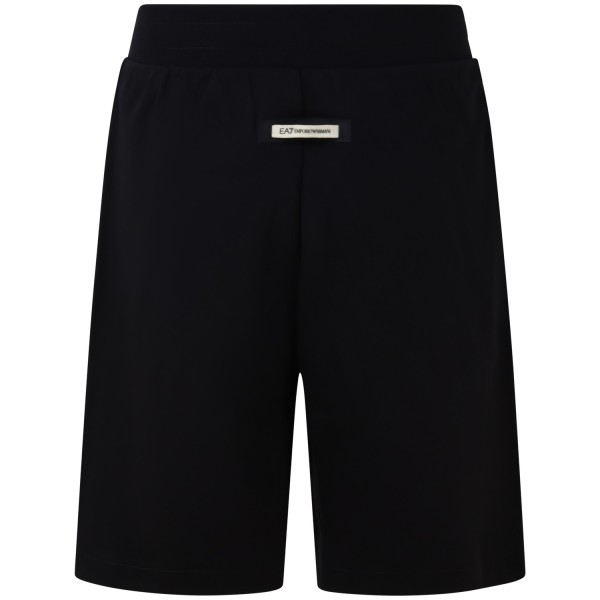 Bermuda nera con fascia beige e mini logo per uomo