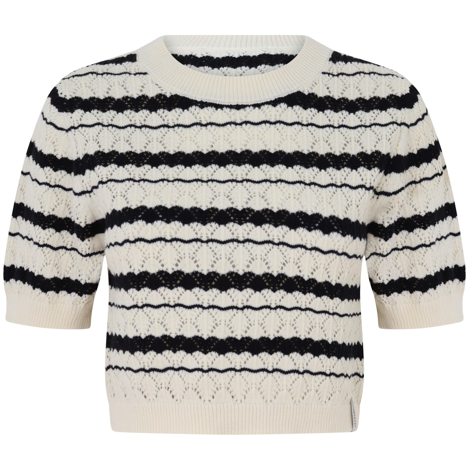 T-shirt in maglia bianca e nera per donna