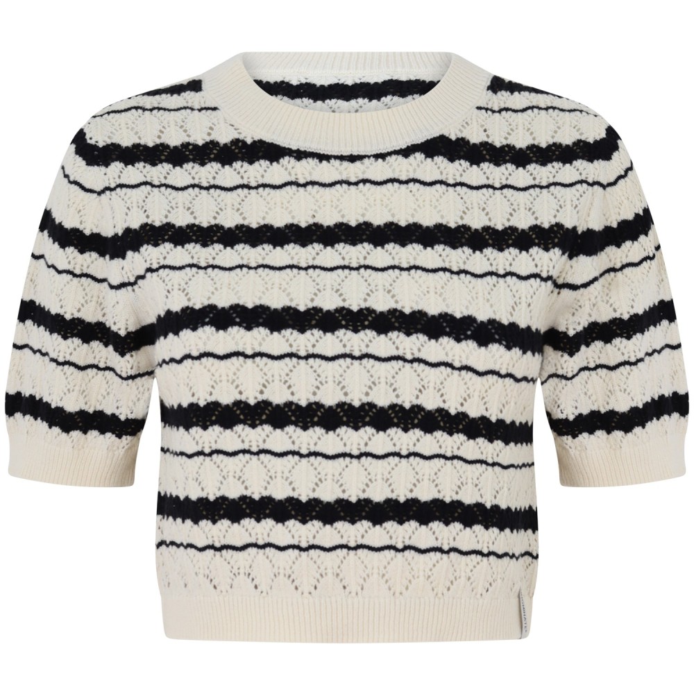 T-shirt in maglia bianca e nera per donna