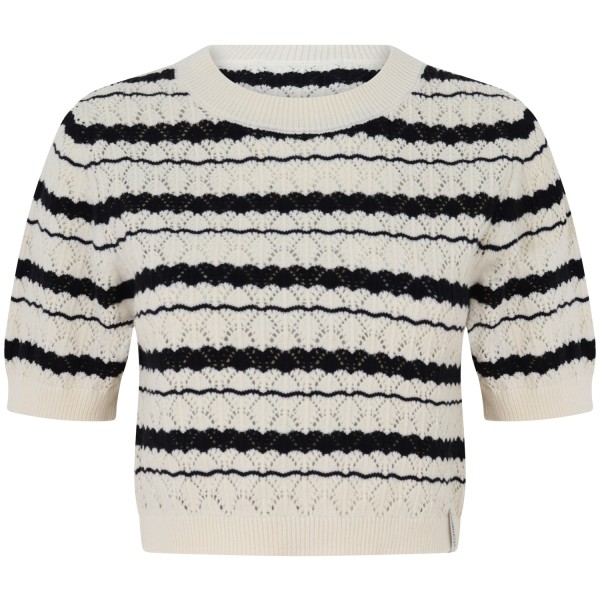 T-shirt in maglia bianca e nera per donna