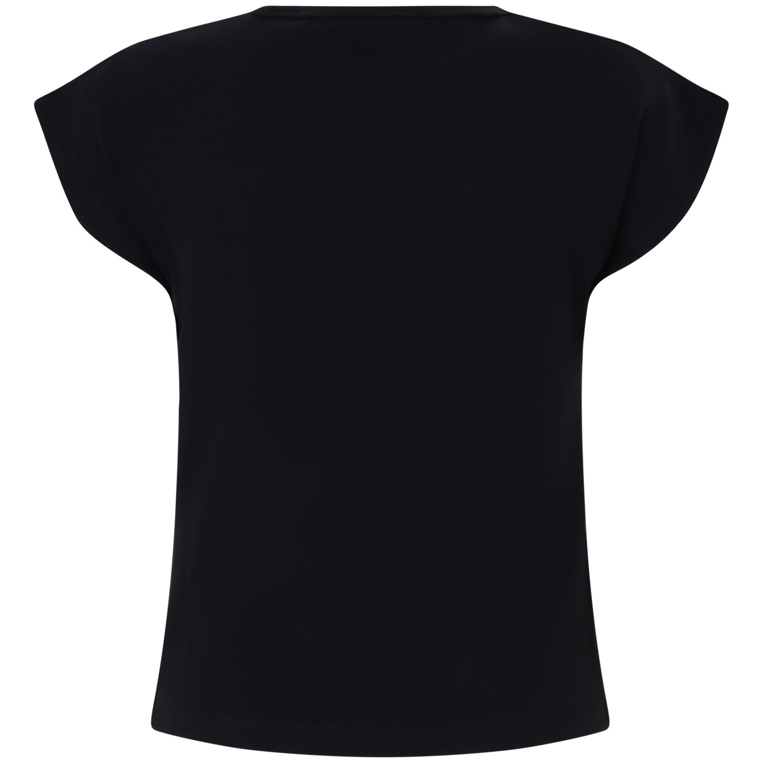 T-shirt a costine nera per donna 2