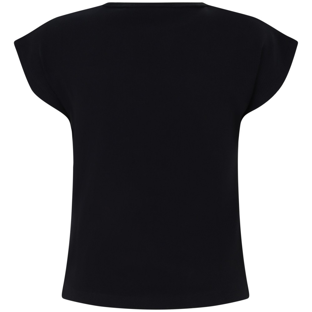 T-shirt a costine nera per donna