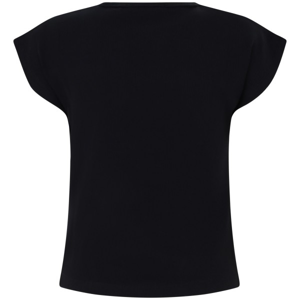 T-shirt a costine nera per donna