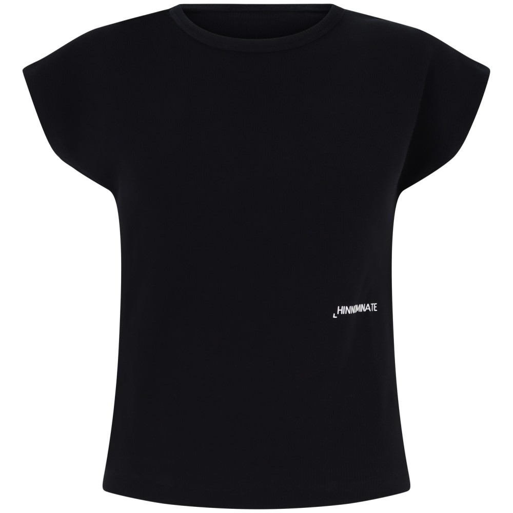 T-shirt a costine nera per donna
