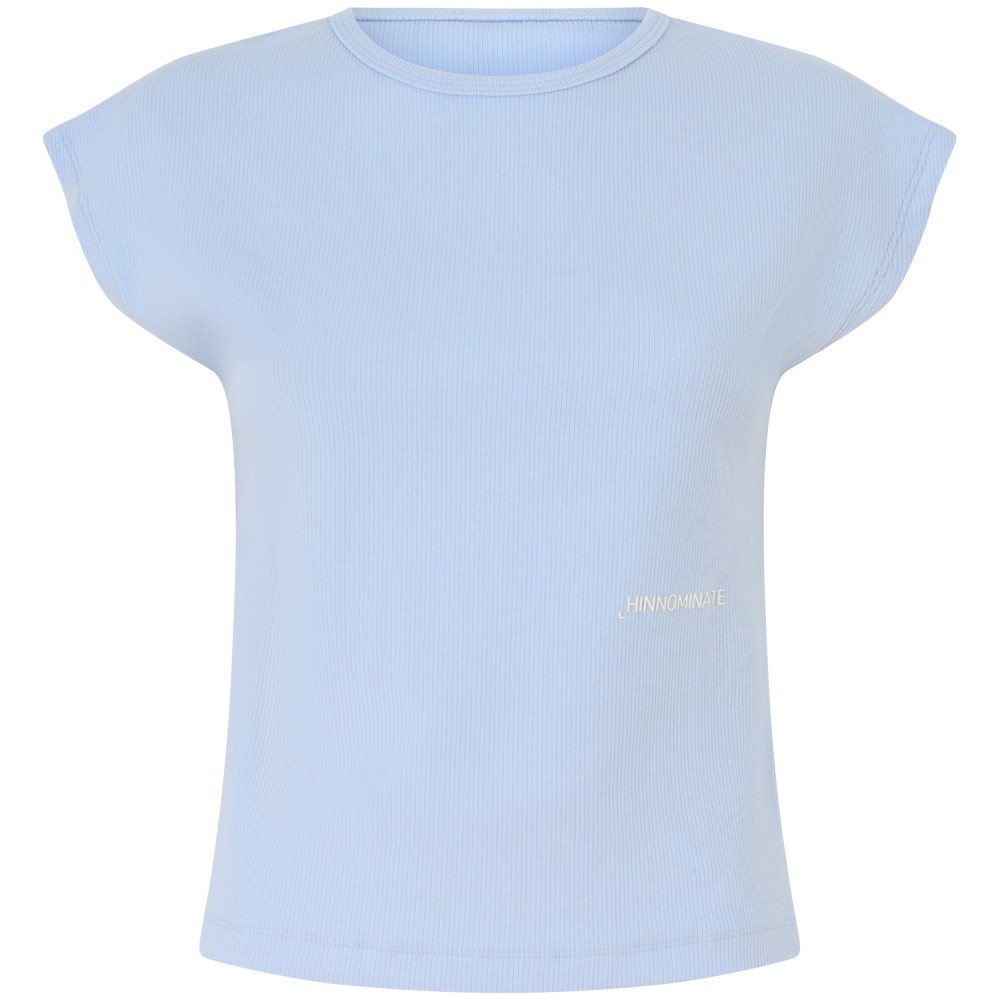 T-shirt a costine celeste per donna