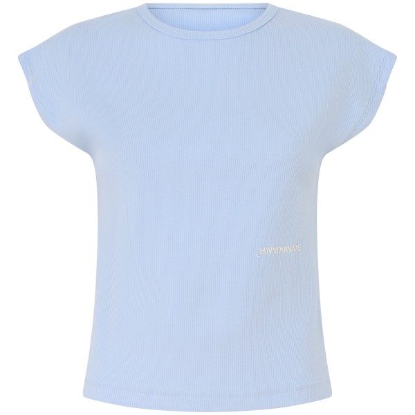 T-shirt a costine celeste per donna