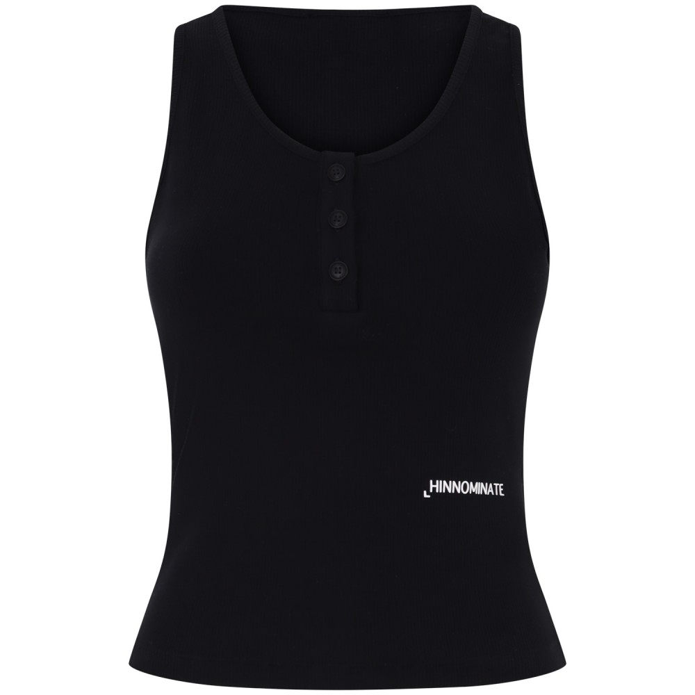 Canotta a costine nera con bottoncini per donna