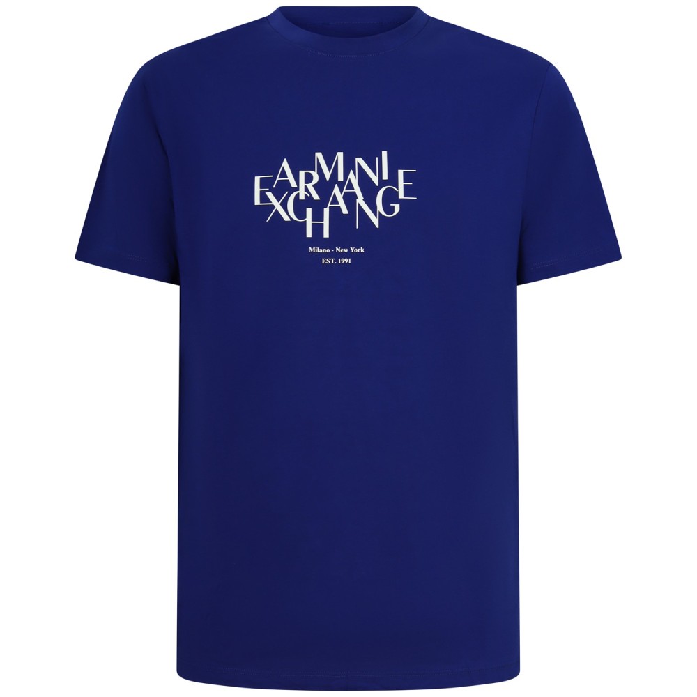 T-shirt blu elettrico con logo centrale per uomo