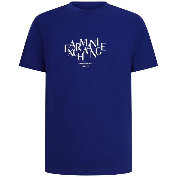 T-shirt blu elettrico con logo centrale per uomo