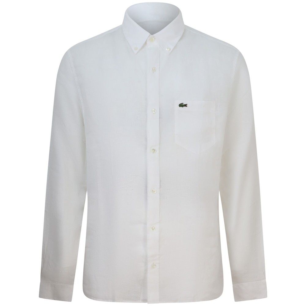 Camicia bianca in lino con mini logo per uomo