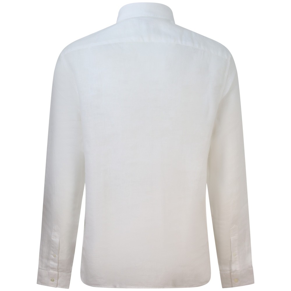 Camicia bianca in lino con mini logo per uomo